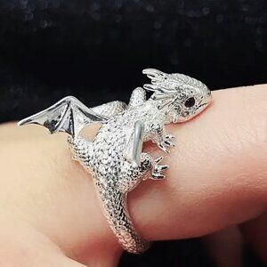 Dragon Ring Fantasy Magical Black Eyes Flying Band Adjustable Trendy Wyven Fun